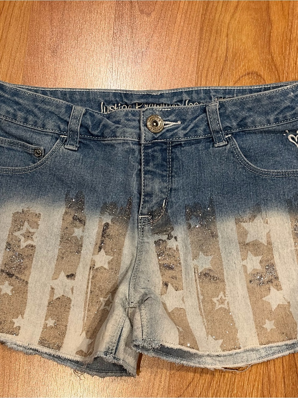Light Wash Denim Shorts with American Flag design